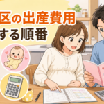 練馬区の出産費用を夫婦で確認する漫画風イラスト